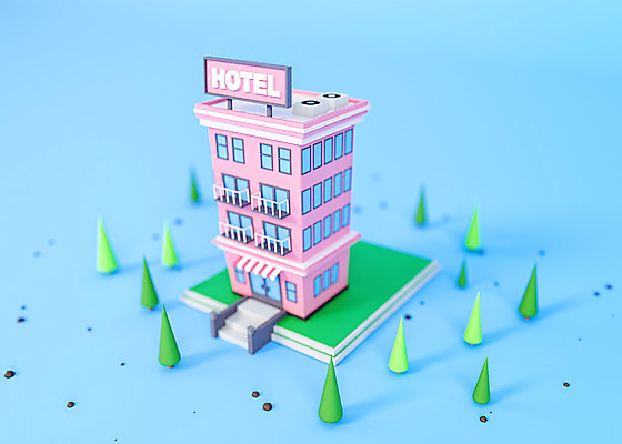 PSD 나무 편집 편집이미지 호텔 사람없음 건물 파란색 3D소스 3D 귀여움 입체 디지털합성 오브젝트 여관 로우폴리 편집소스 편집3D 식물 건축물 컬러 컨셉 숙소 파일형식