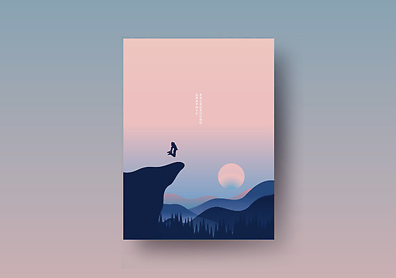 실루엣 포스터 백그라운드 패턴 그래픽백그라운드 일러스트 산 프레임 그림자 사람없음 그래픽 태양 절벽 그라데이션 국내일러스트 AI파일 자연요소 무늬 촬영기법 파일형식 벡터