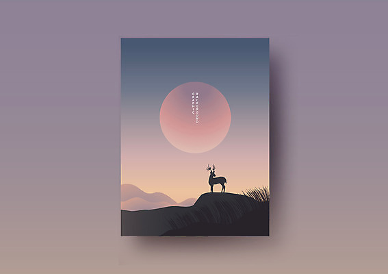 실루엣 포스터 백그라운드 패턴 그래픽백그라운드 일러스트 사슴 산 프레임 그림자 사람없음 그래픽 컬러풀 노을 달 그라데이션 국내일러스트 AI파일 자연요소 컬러 무늬 포유류 촬영기법 파일형식 벡터