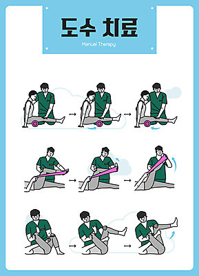 여자 남자 하늘색 일러스트 의학 두명 신체부위 고통 도구 마사지 물리치료 물리치료사 도수치료 국내일러스트 AI파일 감정 사람 치료 파란색 치료사 파일형식 벡터