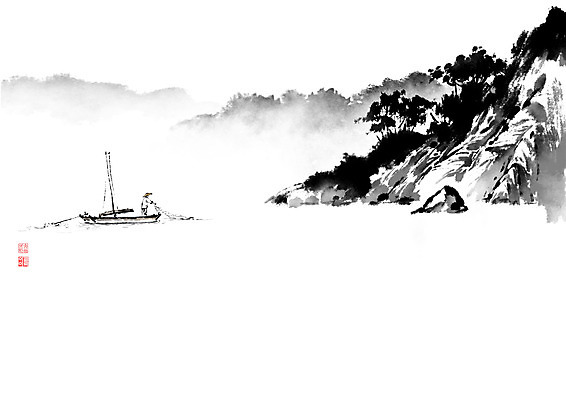 PSD 일러스트 캘리그라피 붓터치 바위산 산 풍경 사람없음 물 강 한자 안개 바위 물가 돛단배 동양화 번짐 낙관 산수화 산맥 금수강산 국내일러스트 자연요소 문자 배_교통 날씨 미술 돌_바위 돌산 사자성어 파일형식 효과