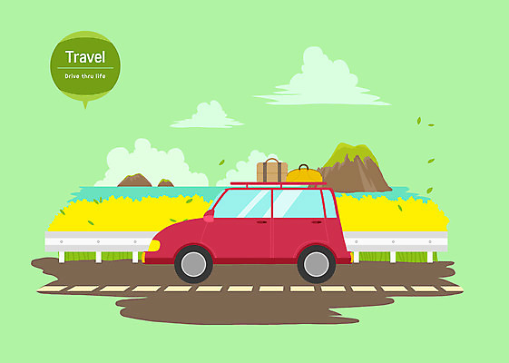 PSD 도로 바다 섬 여행 일러스트 자동차 모바일 사람없음 초록색 꽃길 드라이브스루 비대면서비스 국내일러스트 길 육상교통 컬러 교통시설 서비스 파일형식 언택트