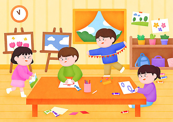 전신 PSD 여자 어린이교육 교육 남자 어린이 일러스트 미술 여러명 주황색 미술도구 색칠 그리기 자르기 그림 미술교육 색종이 에듀 에듀케이션 어린이만 스쿨팩 국내일러스트 종이 컬러 다수 모션 문화예술 사람 오브젝트 파일형식