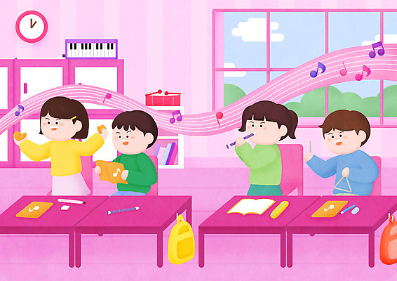 PSD 여자 어린이교육 교육 남자 어린이 음악 분홍색 연주 음표 일러스트 교실 여러명 상반신 악보 음악교육 지휘 리코더 에듀 에듀케이션 어린이만 스쿨팩 국내일러스트 기호 컬러 다수 학교 문화예술 사람 목관악기 파일형식