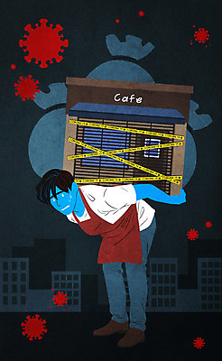 전신 PSD 남자 일러스트 한명 성인 카페 바이러스 사회이슈 빚 경제불황 성인남자한명만 코로나바이러스 폐점 셧다운 델타변이바이러스 국내일러스트 1 컨셉 사람 경제 상점 불황 남자한명만 성인남자만 파일형식