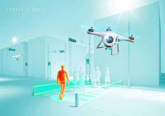 PSD 편집이미지 도로 사람모양 정보기술 빨간색 도시 횡단보도 신호등 사회이슈 IT산업 드론 코로나바이러스 팬데믹드론 모빌리티 델타변이바이러스 이미지편집 모양 산업 길 교통수단 컬러 컨셉 교통시설 기술 보행로 바이러스 파일형식