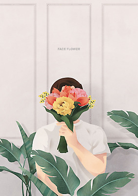 식물 남자 꽃 꽃다발 잎 일러스트 한명 들기 상반신 여름 뷰티 회색 얼굴가리기 남자한명만 국내일러스트 AI파일 1 계절 컬러 모션 사람 가림 남자만 파일형식 벡터