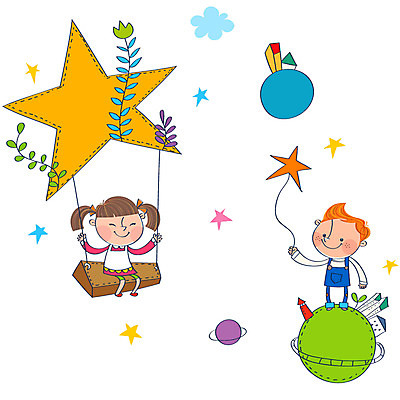 EPS 식물 구름 여자 남자 별 어린이 일러스트 교통시설 상상 주택 등대 사람 소녀 소년 두명 건물 판타지 새싹 행성 열기구 그네 풍선 어린이만 국내일러스트 자연요소 건축물 교통 항공교통 우주 시설 파일형식 벡터