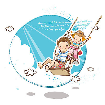 EPS 구름 커플 여자 남자 여행 일러스트 하늘 휴가 사랑 사람 소년 두명 여름 빛 그네 그네타기 국내일러스트 자연요소 계절 감정 어린이 관계 놀이 파일형식 벡터
