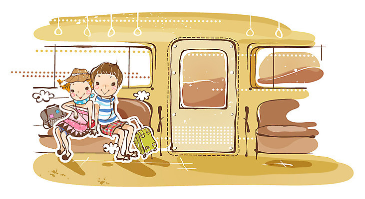 EPS 주간 커플 여자 남자 여행 의자 가방 일러스트 창문 휴가 실내 손잡이 사랑 사람 소년 두명 여름 문 캐리어 여행가방 전철 국내일러스트 자연요소 잡화 계절 감정 어린이 육상교통 가구 관계 대중교통 내부 파일형식 벡터