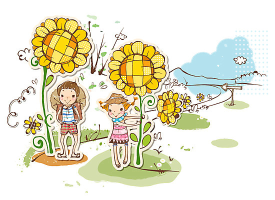 EPS 주간 식물 구름 커플 여자 남자 꽃 길 여행 일러스트 휴가 해바라기 산 알림판 사랑 사람 소년 야외 두명 여름 나뭇가지 표지판 국내일러스트 자연요소 나무 계절 감정 어린이 관계 파일형식 벡터