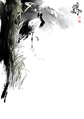 PSD 한마리 일러스트 캘리그라피 조류 붓터치 갈대 초원 사람없음 물 강 학 가을 물가 개울 숲 동양화 번짐 낙관 국내일러스트 자연요소 식물 동물 1 계절 미술 풍경 파일형식 효과