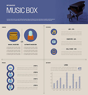 음악 일러스트 그래프 사람없음 파란색 음악감상 감상 인포그래픽 피아노 오르골 국내일러스트 AI파일 컬러 문화예술 건반악기 파일형식 벡터
