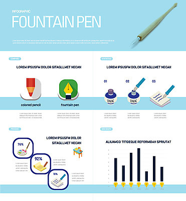 모양 일러스트 그래프 잉크 사람없음 파란색 필기구 만년필 인포그래픽 기록 국내일러스트 AI파일 컬러 문구용품 펜 파일형식 벡터