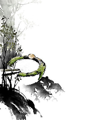 PSD 나무 잎 일러스트 캘리그라피 이끼 풍경 사람없음 물 돌_바위 바위 개울 언덕 번짐 바가지 산수화 우물 옹달샘 국내일러스트 자연요소 식물 강 동양화 파일형식 효과