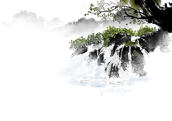 PSD 나무 잎 일러스트 캘리그라피 산 이끼 풍경 사람없음 물 폭포 돌_바위 바위 개울 언덕 번짐 산수화 옹달샘 국내일러스트 자연요소 식물 자연 강 동양화 파일형식 효과