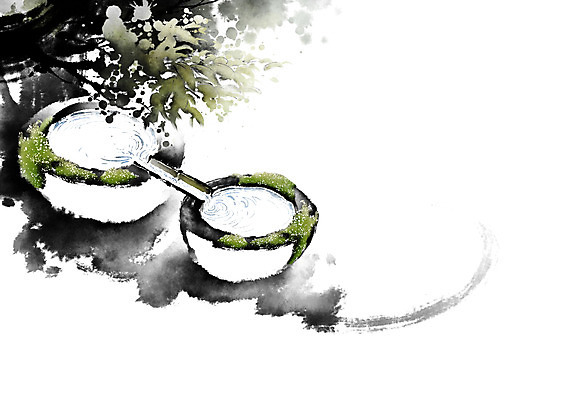 PSD 나무 잎 일러스트 캘리그라피 이끼 풍경 사람없음 물 돌_바위 바위 개울 언덕 번짐 산수화 우물 옹달샘 국내일러스트 자연요소 식물 강 동양화 파일형식 효과