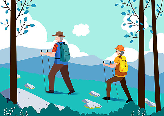 전신 PSD 여자 할아버지 노년 남자 할머니 일러스트 산 건강 두명 등산 즐거움 노후건강 민트색 노인만 국내일러스트 감정 컬러 사람 성인 노후 트래킹 성인만 파일형식