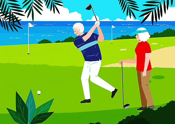 전신 PSD 여자 할아버지 노년 남자 할머니 골프 일러스트 골프장 건강 두명 연두색 노후건강 노인만 국내일러스트 스포츠시설 사람 성인 초록색 노후 구기 성인만 파일형식