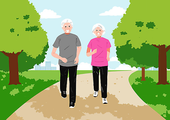 전신 PSD 공원 여자 할아버지 노년 남자 할머니 일러스트 건강 두명 연두색 달리기 조깅 운동 즐거움 노후건강 노인만 국내일러스트 공공시설 감정 모션 사람 성인 초록색 노후 성인만 파일형식