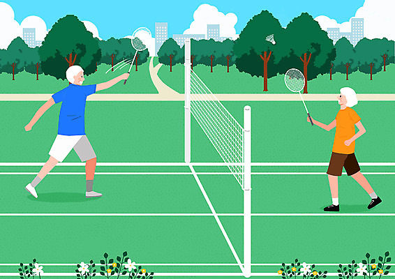 전신 PSD 여자 할아버지 노년 남자 할머니 일러스트 건강 두명 연두색 즐거움 배드민턴 노후건강 노인만 국내일러스트 감정 사람 성인 초록색 노후 구기 성인만 파일형식