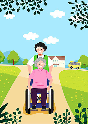 전신 PSD 여자 노년 남자 일러스트 건강 성인 두명 연두색 산책 즐거움 휠체어 요양원 노후건강 국내일러스트 감정 휴식 사람 초록색 노후 파일형식