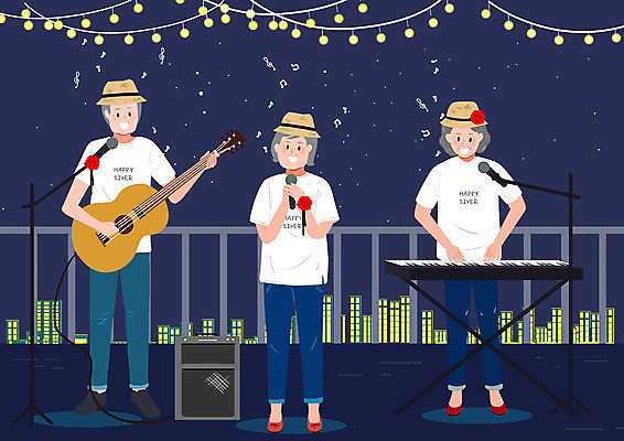 전신 PSD 여자 할아버지 노년 남자 할머니 일러스트 건강 세명 남색 즐거움 노후건강 합창단 노인만 국내일러스트 감정 컬러 사람 성인 노후 그룹 합창 성인만 파일형식