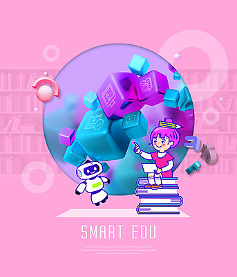 전신 PSD 편집이미지 여자 교육 분홍색 한명 10대 책 로봇 큐브 에듀 에듀케이션 소녀한명만 스쿨팩 스마트러닝 이미지편집 1 컬러 청소년 사람 여자한명만 소녀만 파일형식
