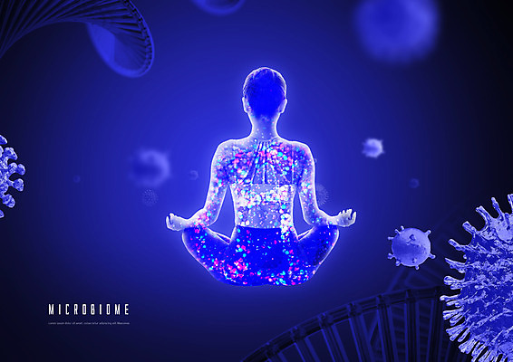 전신 PSD 편집이미지 여자 한명 20대 성인 한국인 남색 가부좌 미생물 박테리아 성인여자한명만 마이크로바이옴 이미지편집 1 컬러 의학 생물 사람 앉기 동양인 청년 생명과학 여자한명만 성인여자만 파일형식