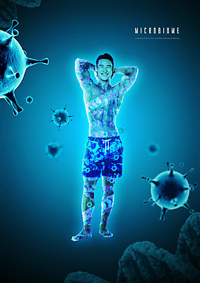 전신 PSD 편집이미지 남자 한명 20대 성인 파란색 한국인 미생물 박테리아 성인남자한명만 마이크로바이옴 이미지편집 1 컬러 의학 생물 사람 동양인 청년 생명과학 남자한명만 성인남자만 파일형식