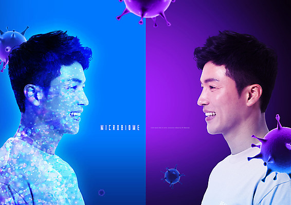 PSD 편집이미지 남자 미소 상반신 성인 두명 30대 한국인 미생물 박테리아 성인남자만 마이크로바이옴 이미지편집 의학 생물 표정 사람 동양인 장년 생명과학 남자만 성인만 파일형식