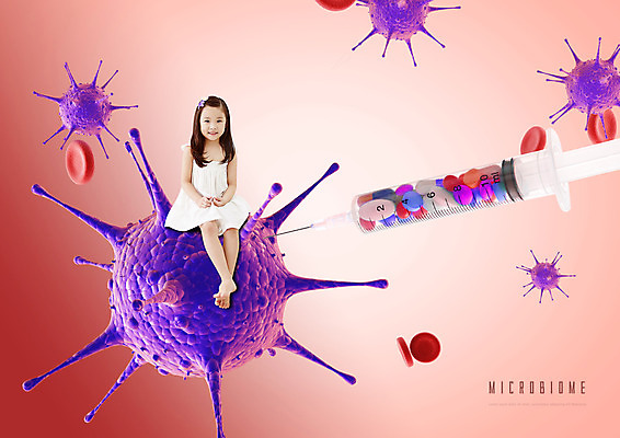 전신 PSD 편집이미지 여자 어린이 주사기 한명 빨간색 한국인 미생물 박테리아 소녀한명만 마이크로바이옴 이미지편집 1 컬러 의학 의료기기 생물 사람 동양인 생명과학 여자한명만 소녀만 파일형식