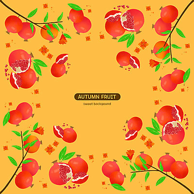 PSD 패턴 과일 일러스트 사람없음 주황색 석류 석류꽃 국내일러스트 꽃 컬러 무늬 파일형식