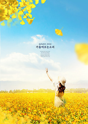 PSD 편집이미지 여자 꽃밭 한명 초원 상반신 20대 성인 파란색 노란색 가을풍경 한국인 가을 은행잎 엽서 은행나무 성인여자한명만 이미지편집 나무 1 계절 꽃 컬러 잎 사람 동양인 풍경 청년 편지 여자한명만 성인여자만 파일형식 가을_계절