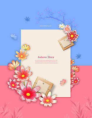 PSD 편집이미지 꽃 분홍색 프레임 사람없음 파란색 가을풍경 가을 편지 편지지 코스모스 엽서 이미지편집 식물 계절 컬러 풍경 파일형식 가을_계절
