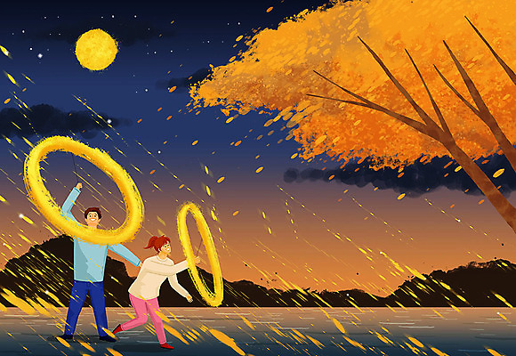 전신 PSD 나무 구름 여자 명절 남자 별 단풍 낙엽 일러스트 밤하늘 단풍나무 산 두명 추석 보름달 달 가을 쥐불놀이 국내일러스트 자연요소 식물 전통 계절 기념일 잎 하늘 사람 전통놀이 야간 파일형식