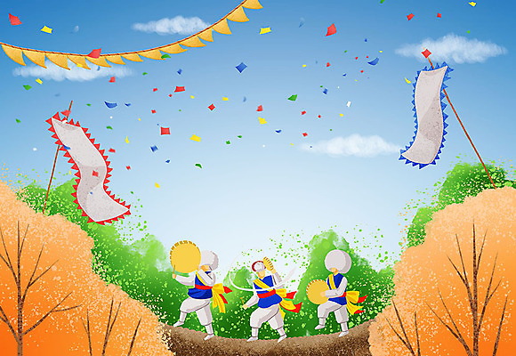 전신 PSD 나무 명절 남자 단풍 일러스트 가족 하늘 세명 추석 가을 깃발 숲 사물놀이 북 꽃가루 사물놀이패 남자만 국내일러스트 식물 전통 계절 기념일 잎 관계 타악기 사람 전통놀이 전통공연 가루 파일형식