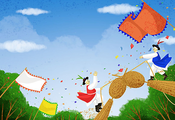 전신 PSD 나무 구름 명절 남자 일러스트 하늘 두명 추석 가을 깃발 꽃가루 고싸움 남자만 국내일러스트 자연요소 식물 전통 계절 기념일 사람 전통놀이 가루 파일형식