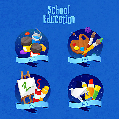 교육 일러스트 미술 사람없음 파란색 라벨 물감 붓 팔레트 칼 이젤 그림 만들기 미술교육 종이학 에듀 에듀케이션 접착풀 스쿨팩 국내일러스트 AI파일 컬러 모션 문화예술 문구용품 프레임 미술도구 풀_접착제 종이접기 파일형식 벡터