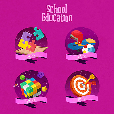 교육 분홍색 일러스트 공 놀이 사람없음 라벨 스케이트보드 퍼즐 다트 큐브 에듀 에듀케이션 스쿨팩 국내일러스트 AI파일 컬러 프레임 게임 보드_스포츠 파일형식 벡터