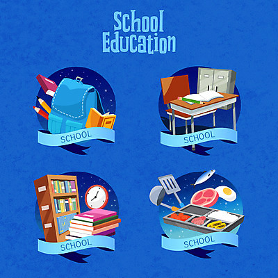 교육 음식 시계 의자 일러스트 교실 책가방 요리 사람없음 책 파란색 연필 라벨 도서관 책상 급식 에듀 에듀케이션 스쿨팩 국내일러스트 AI파일 컬러 가구 가방 학교 학용품 프레임 필기구 파일형식 벡터