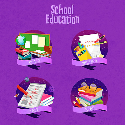 교육 안경 일러스트 교실 색연필 사람없음 책 라벨 보라색 시험 연습장 성적 에듀 에듀케이션 스쿨팩 국내일러스트 AI파일 잡화 컬러 학교 학용품 프레임 공책 파일형식 벡터