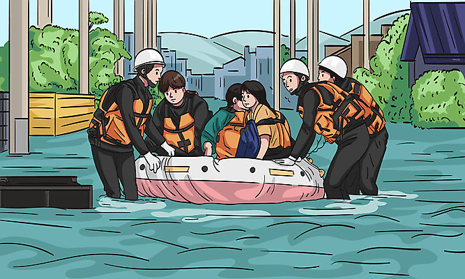 여자 남자 이동 가방 일러스트 사람 여러명 상반신 성인 구출 안전모 구조원 홍수 장마 구명조끼 고립 구명보트 복구 복원 수해복구 피신 성인만 국내일러스트 AI파일 직업 잡화 다수 컨셉 도움 비_날씨 헬멧 안전장비 자연재해 탈출 구조용품 파일형식 벡터