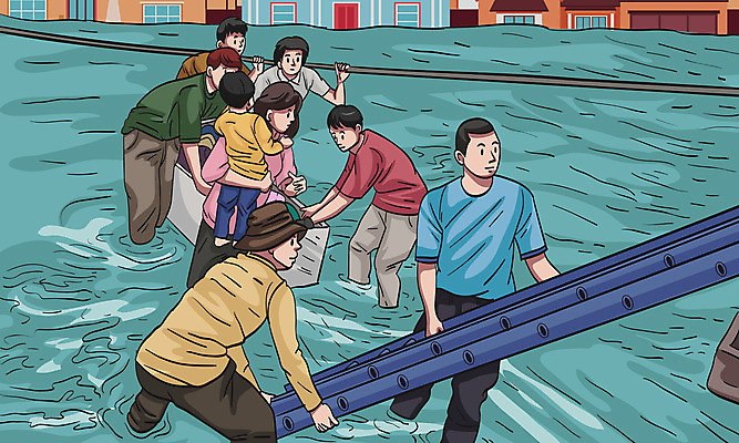 여자 남자 어린이 밧줄 이동 일러스트 사다리 안기 사람 여러명 상반신 성인 건물 구출 홍수 장마 고립 복구 복원 수해복구 국내일러스트 AI파일 건축물 줄 다수 컨셉 모션 도구 도움 비_날씨 자연재해 파일형식 벡터