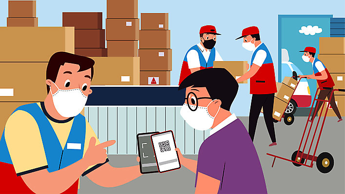 전신 구름 남자 일러스트 마스크 여러명 상반신 성인 스마트폰 상자 트럭 사회이슈 택배 택배상자 QR코드 성인남자만 코로나바이러스 전자출입명부 델타변이바이러스 국내일러스트 AI파일 자연요소 다수 컨셉 자동차 사람 핸드폰 스마트기기 운송업 바이러스 개인정보 남자만 성인만 파일형식 벡터