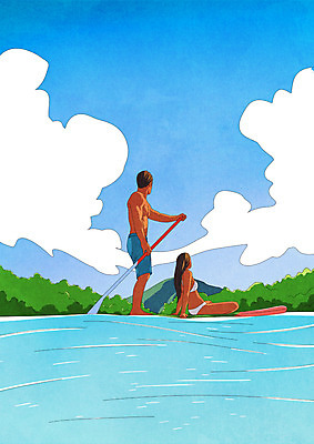 전신 PSD 구름 커플 여자 남자 행복 바다 섬 여행 일러스트 성인 두명 여름 여름휴가 바캉스 즐거움 노젓기 성인만 패들보드 국내일러스트 자연요소 계절 감정 관계 모션 휴가 사람 서핑 파일형식 여름_계절