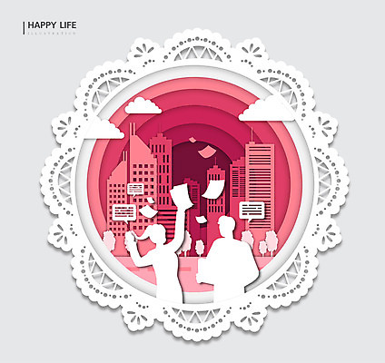 구름 라이프스타일 행복 실루엣 종이 도로 분홍색 일러스트 프레임 대화 두명 도시 직장인 원형 즐거움 국내일러스트 AI파일 자연요소 도형 직업 감정 길 컬러 교통시설 촬영기법 말하기 사람 생활 파일형식 벡터