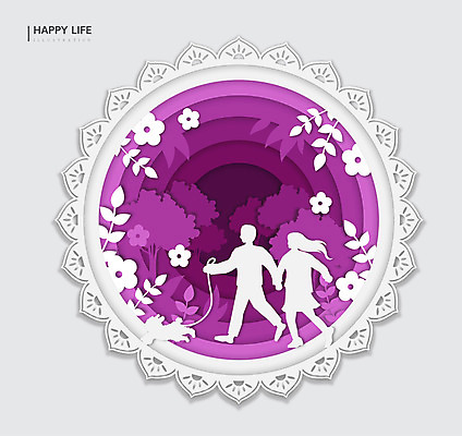 나무 라이프스타일 공원 꽃 행복 실루엣 반려견 일러스트 프레임 두명 보라색 산책 원형 즐거움 국내일러스트 AI파일 도형 식물 공공시설 감정 컬러 휴식 촬영기법 사람 생활 반려동물 개 파일형식 벡터