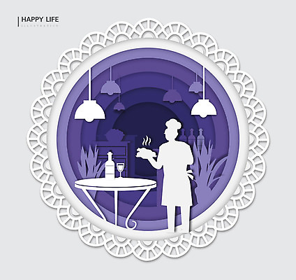 라이프스타일 행복 실루엣 일러스트 전등 프레임 요리 한명 와인 보라색 요리사 원형 즐거움 국내일러스트 AI파일 도형 직업 1 감정 컬러 조명 주류 촬영기법 사람 생활 파일형식 벡터