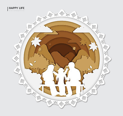 나무 구름 라이프스타일 행복 실루엣 단풍 일러스트 가족 프레임 세명 갈색 원형 즐거움 단풍놀이 국내일러스트 AI파일 자연요소 도형 식물 감정 컬러 잎 관계 촬영기법 사람 생활 소풍 파일형식 벡터